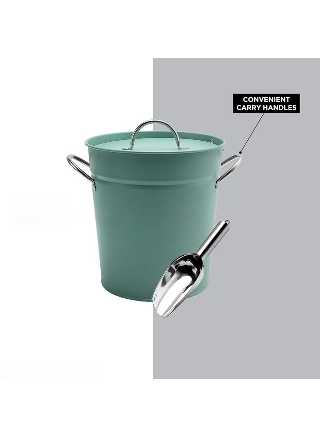 يُسلِّم دلو ثلج مع مغرفة - دلو من الفولاذ المقاوم للصدأ بمقبض وغطاء ومغرفة ثلج - للحفلات، وحفلات الشواء في الفناء الخلفي، والنزهات، والتخييم/الأنشطة الصديقة للبيئة - Image 4